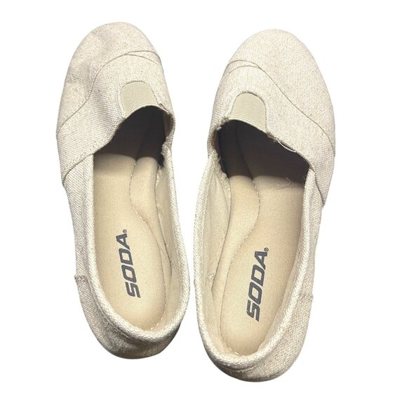 Soda Canvas Slip-On Flats Shoes Beige OBJI Linen Womens Size 7.5 - Picture 1 of 5